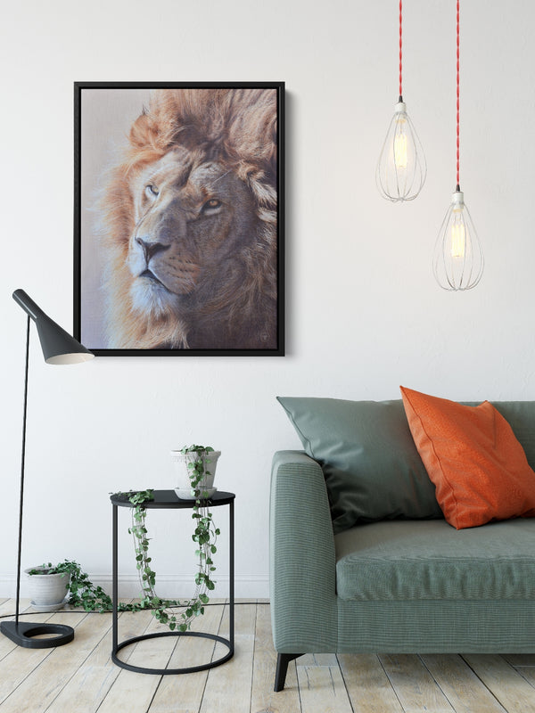 Sam Dolman Jari Lion Wall Art, Black frame in scene