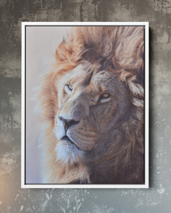 Sam Dolman Jari Lion Wall Art,  White frame