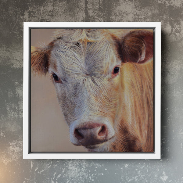 Sam Dolman Sally Cow Wall Art, White frame