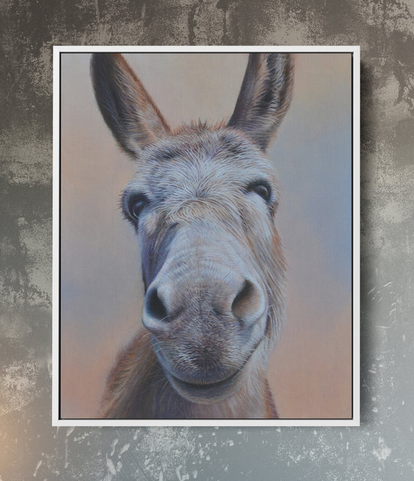 Sam Dolman William Donkey Canvas Art, White frame